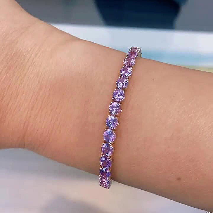 Round Cut Pink Sapphire Tennis Bracelet