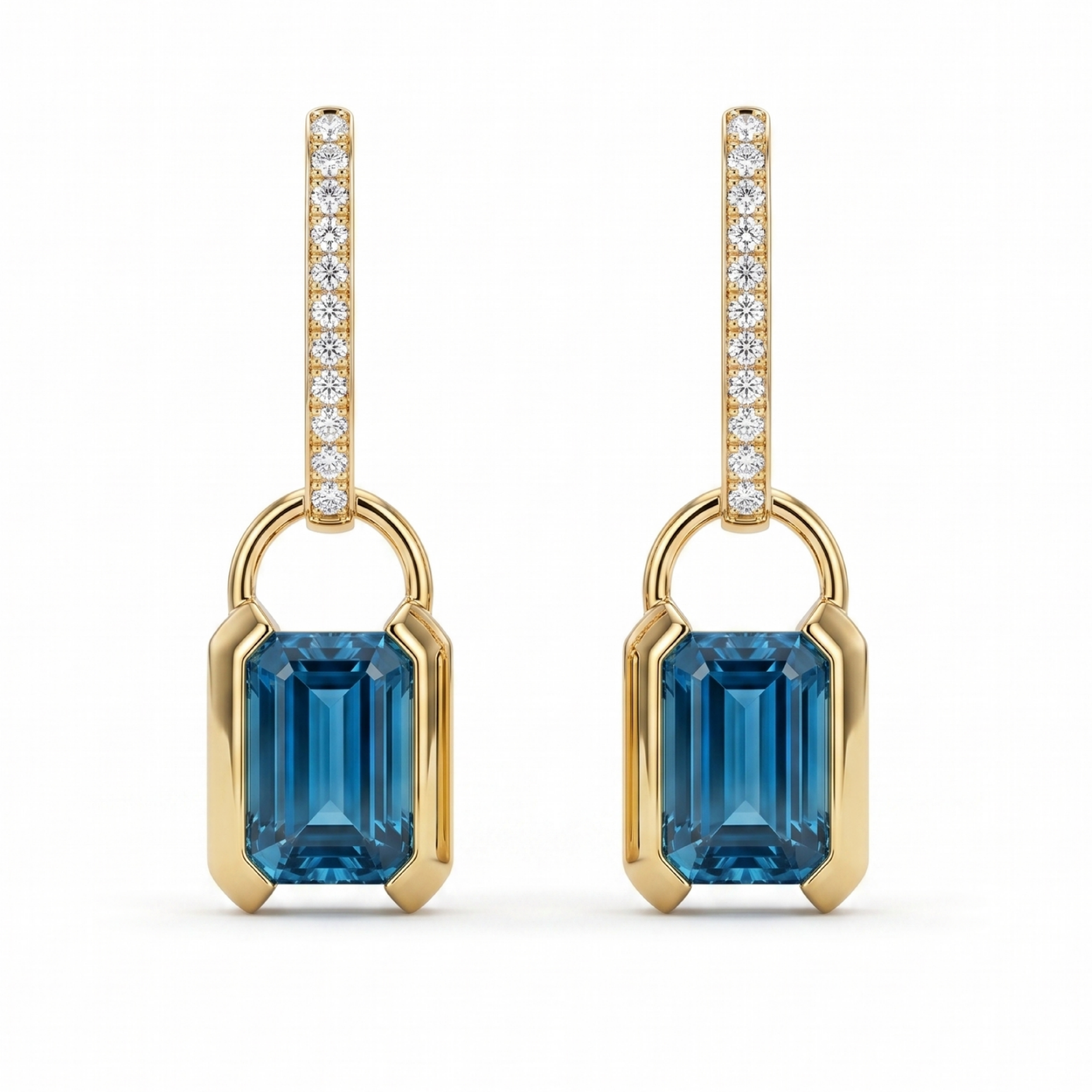 Original Design - Concise style Emerald Cut  Aquamarine Sapphire Dangle Earrings