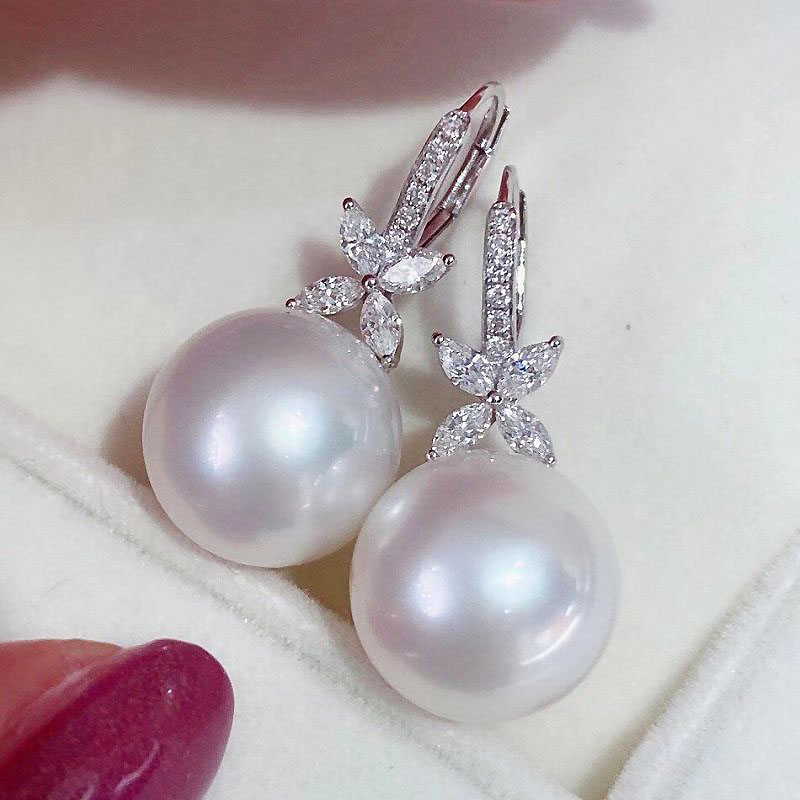 Round&Marquise Cut Pearl Drop Earrings