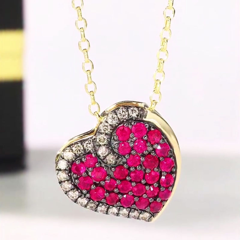 Round Cut Ruby Sapphire Heart Pendant Neckalce