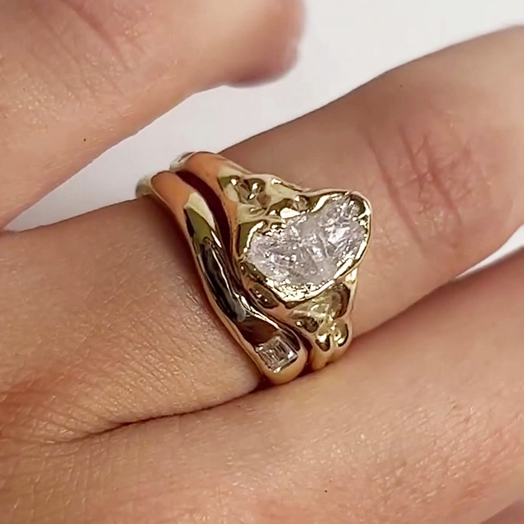 Art Deco 3.85ct Irregular Cut White Sapphire Wedding Set