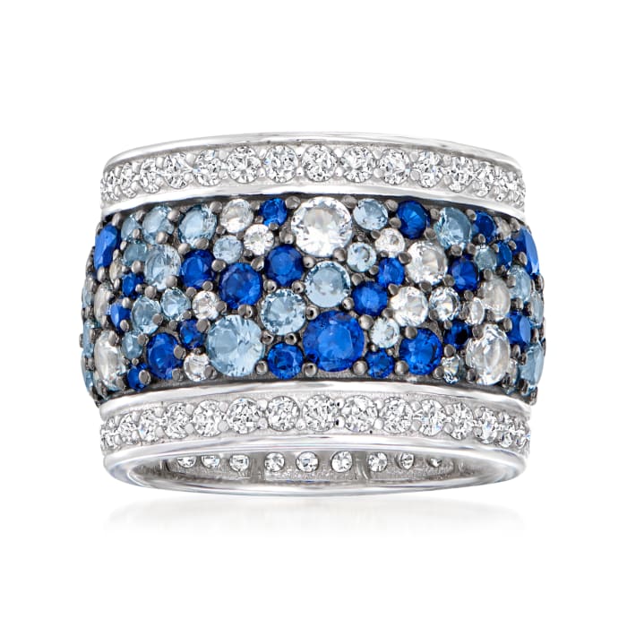 7.45ct Multi Row Round Cut Blue Sapphire Eternity Ring