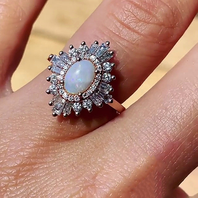 1.25ct Art Deco Oval Cut Opal Sapphire Engagement Ring