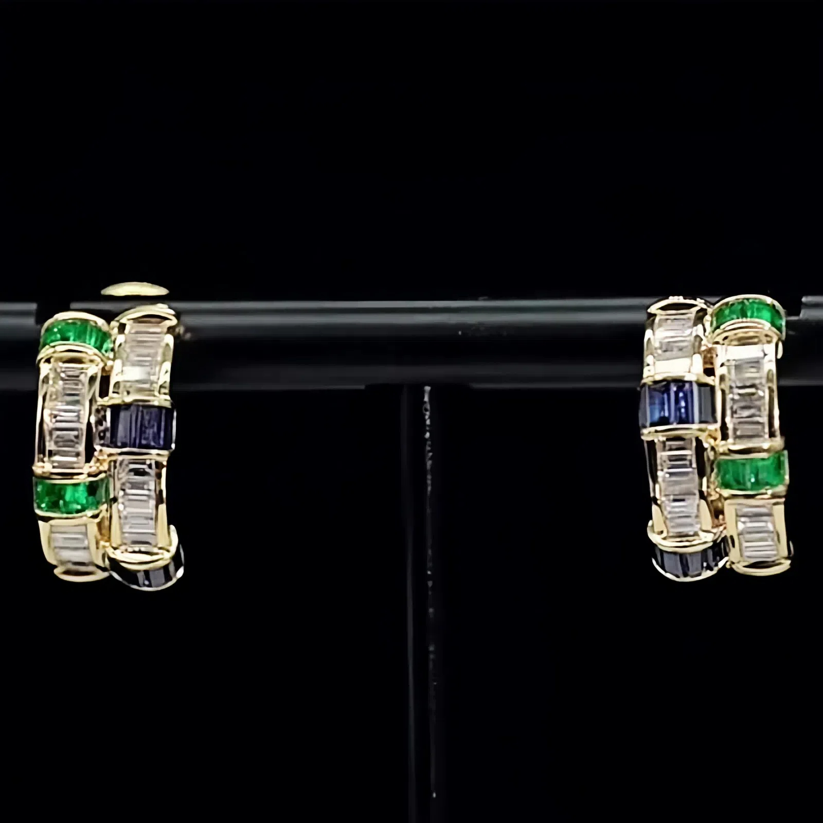 Emerald Cut Multi-color Gemstone Hoop Earrings