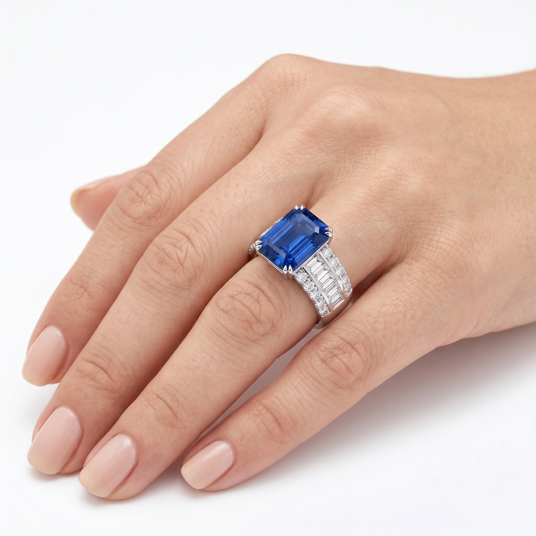 Original Design - 5ct Emerald Cut Blue Sapphire Engagement Ring