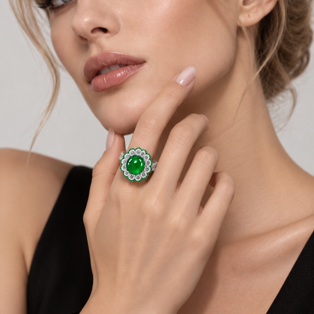 Original Design - 2ct Roundl Cut Emerald Sapphire Engagement Ring