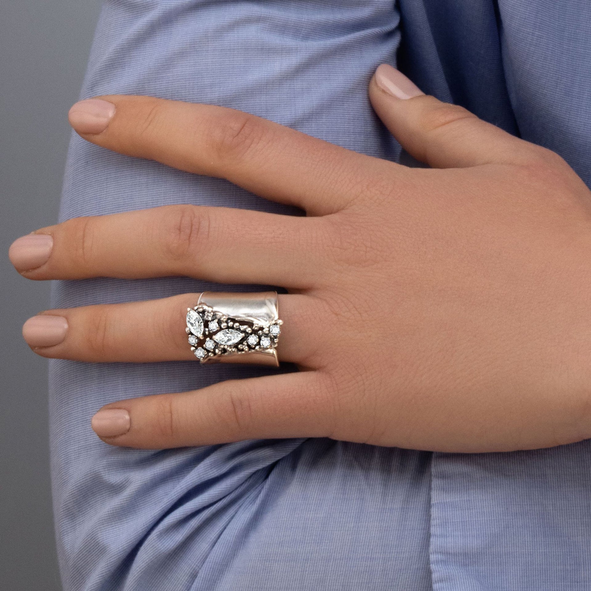 2.85ct Marquise&Round Cut White Sapphire Shield Ring