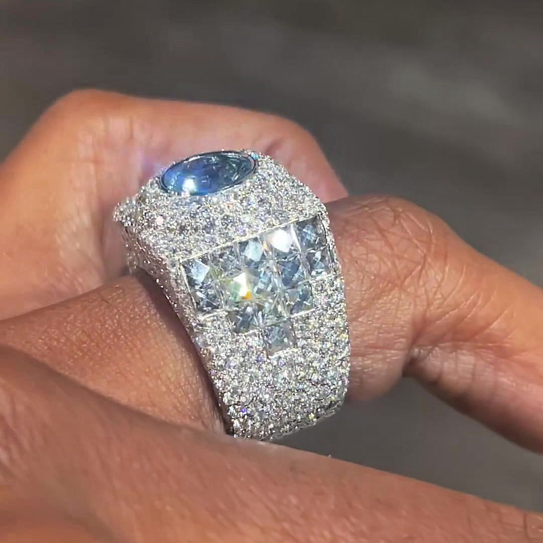 3ct Round Cut Aquamarine Sapphire Men's Engagement Ring