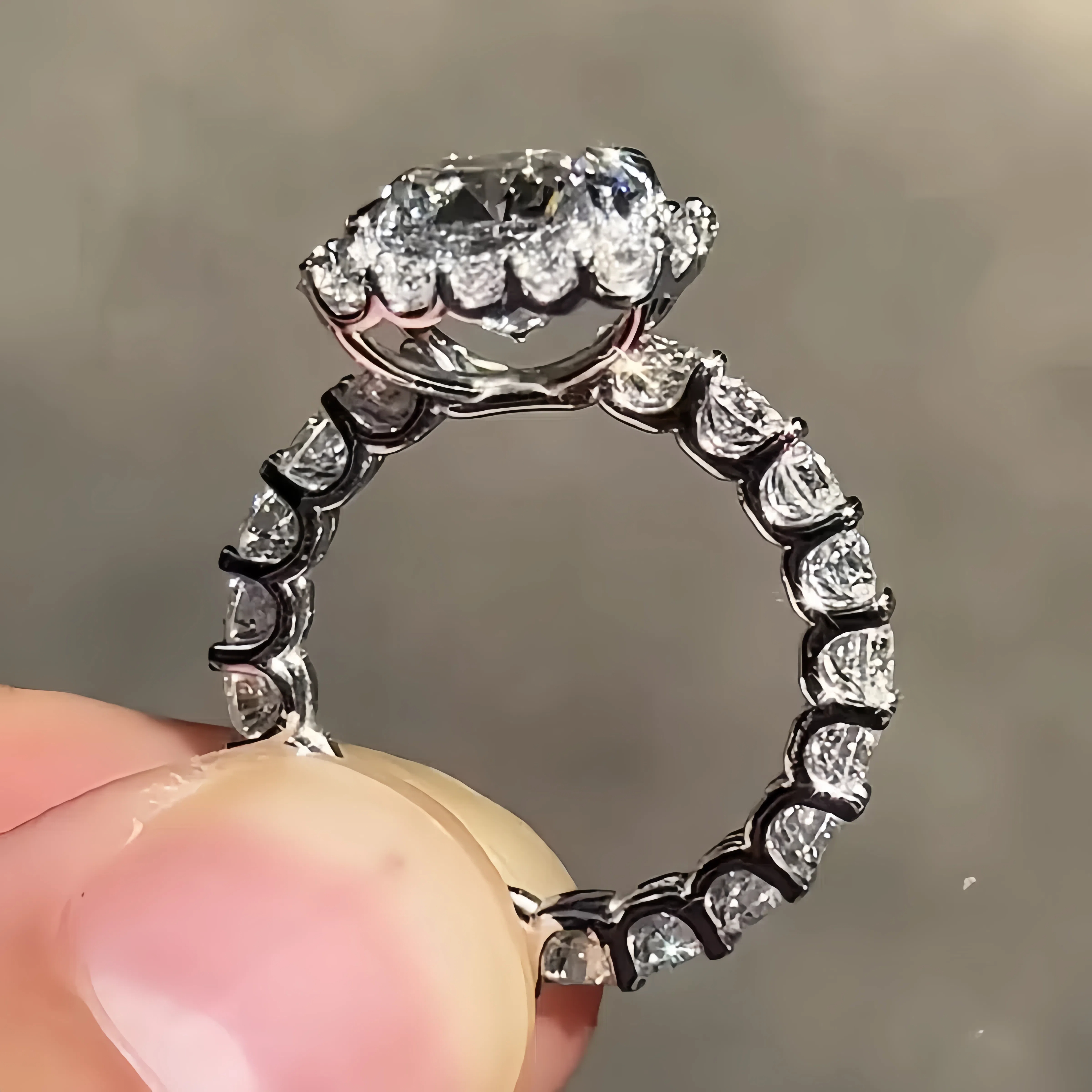 5ct Halo Cushion Cut White Sapphire Engagement Ring