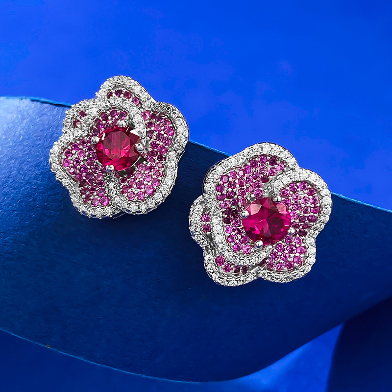 Rose Design Pave Setting Three-tone Stud Earrings