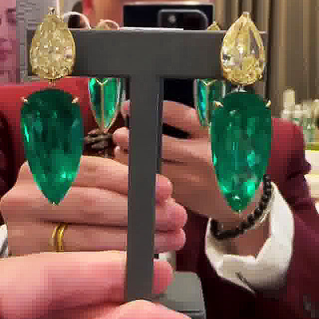 Pear Cut Emerald Sapphire Drop Earrings