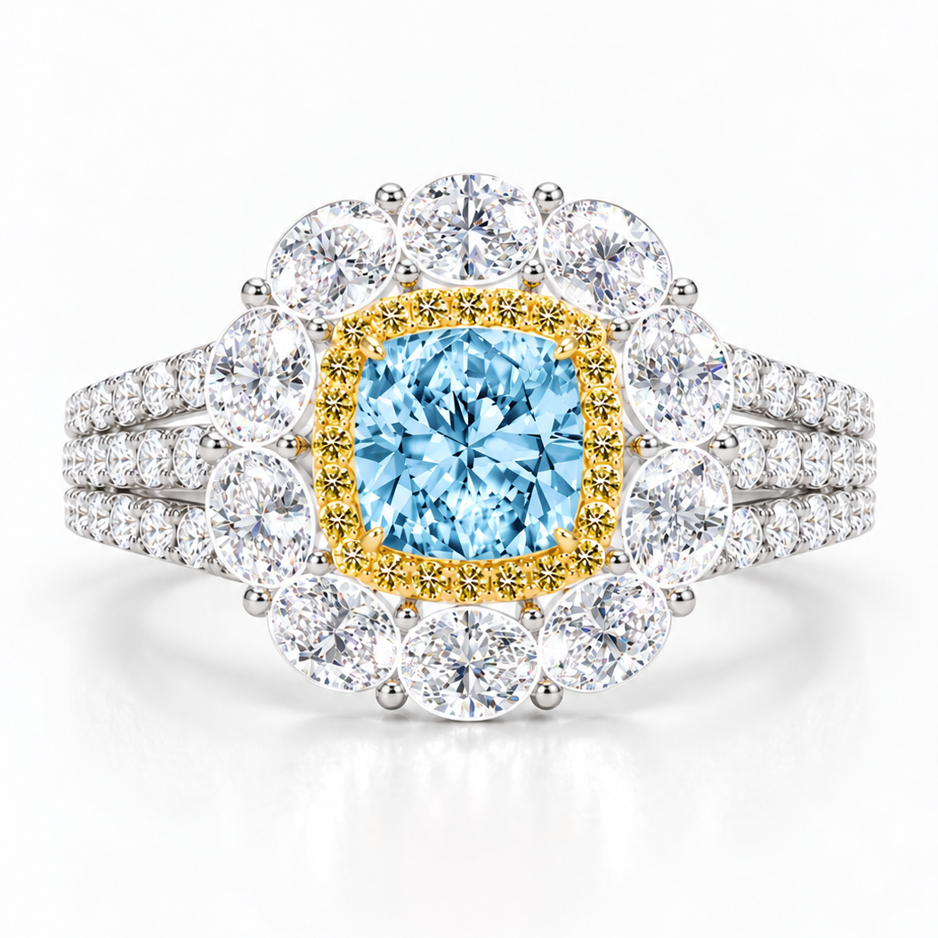 Original Design - 3ct Cushion Cut Pink / Aquamarine Sapphire Engagement Ring(2 Color Options)