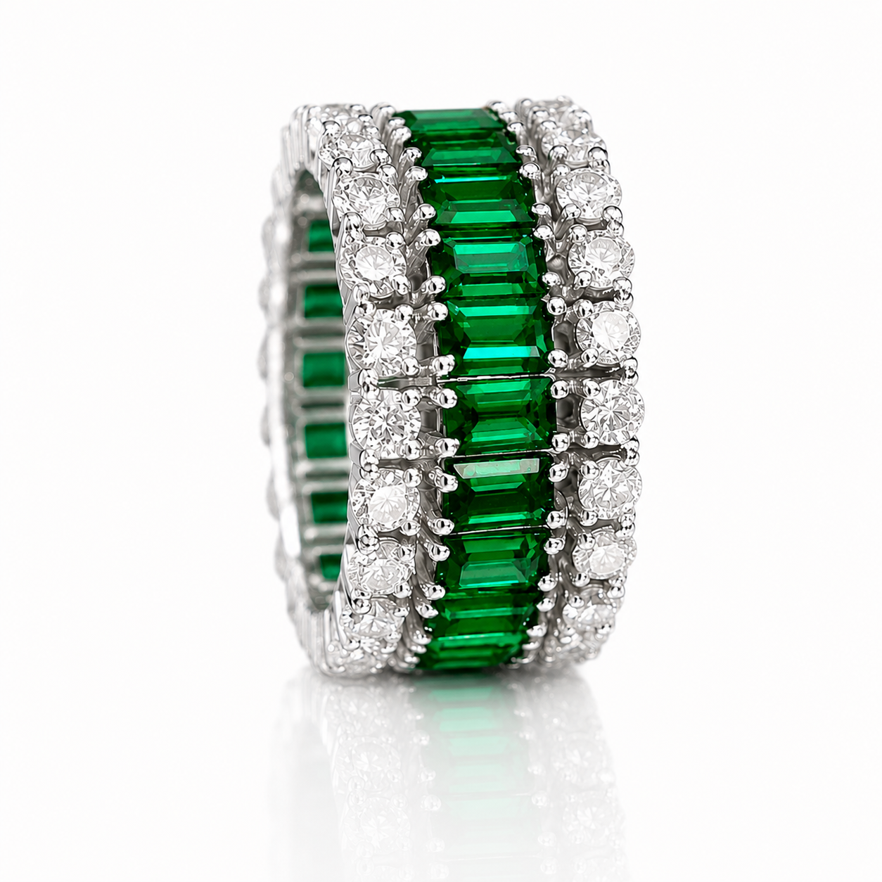 7.35ct Emerald Cut Ruby / Emerald Sapphire Wedding Band (2 Color Options)