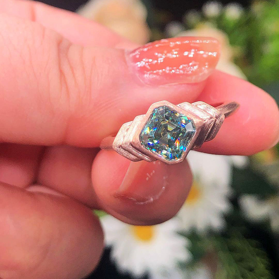 2ct Asscher Cut Green Sapphire Engagement Ring