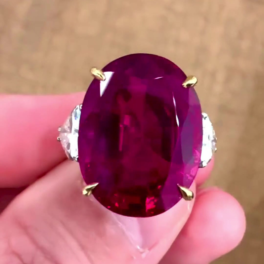 6ct Three-stone Oval Cut Ruby Sapphire Engagement Ring