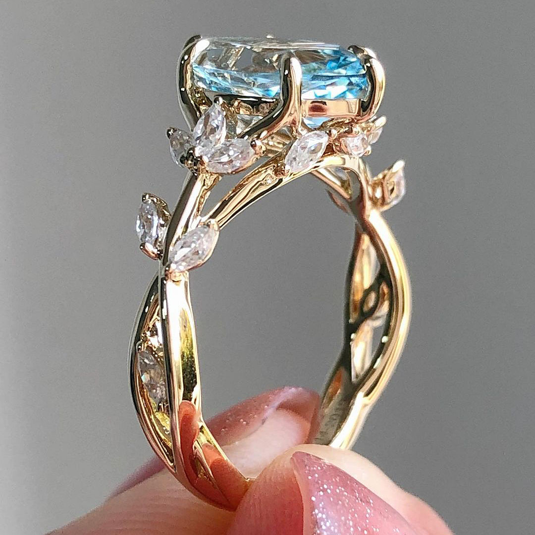 5ct Marqiuse Cut Aquamarine Sapphire Engagement Ring