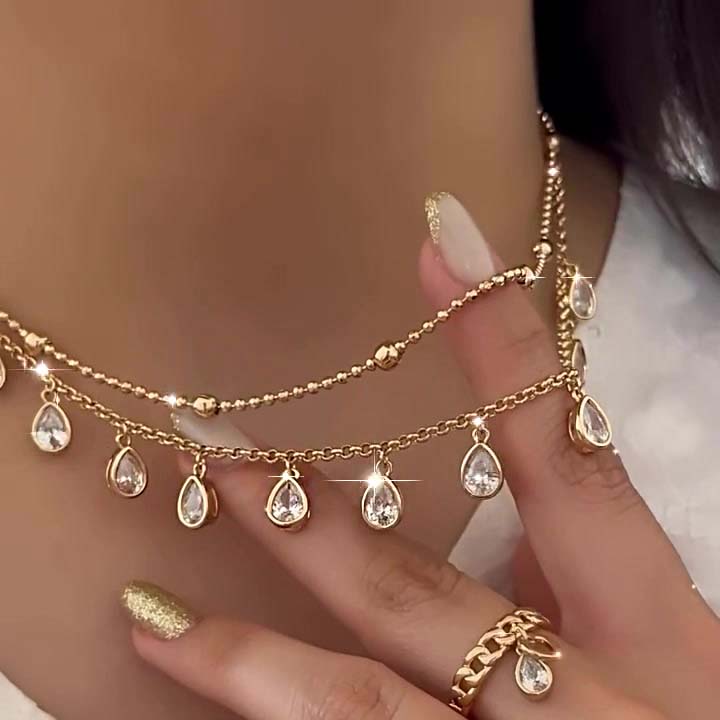 Art Deco Pear Cut White Sapphire Necklace