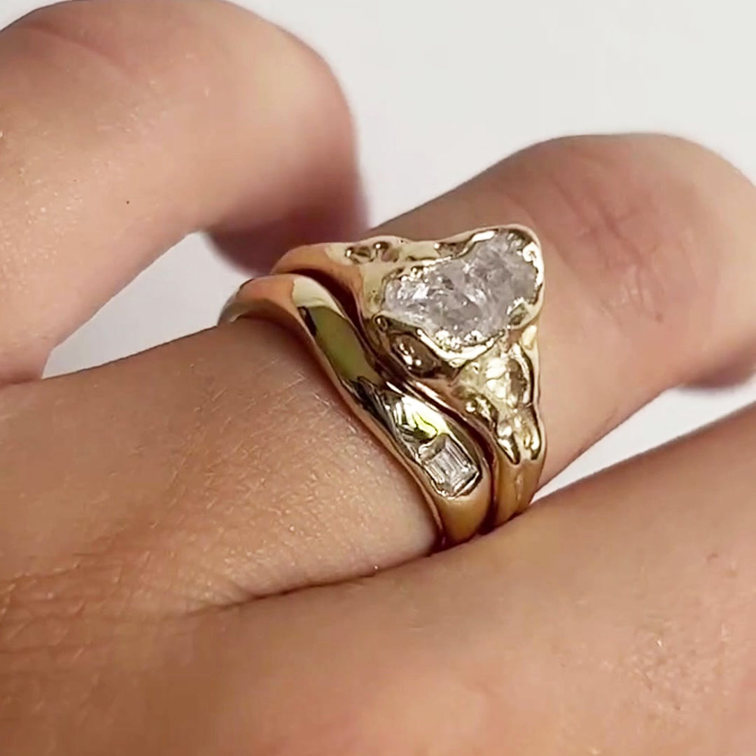 Art Deco 3.85ct Irregular Cut White Sapphire Wedding Set