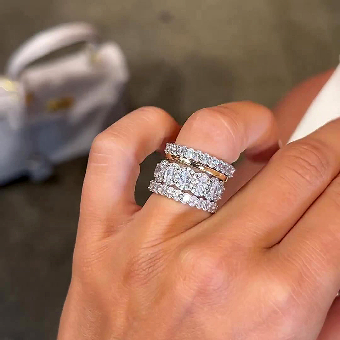 7.25ct Oval Cut White Sapphire Stacking Ring Set /4 pcs