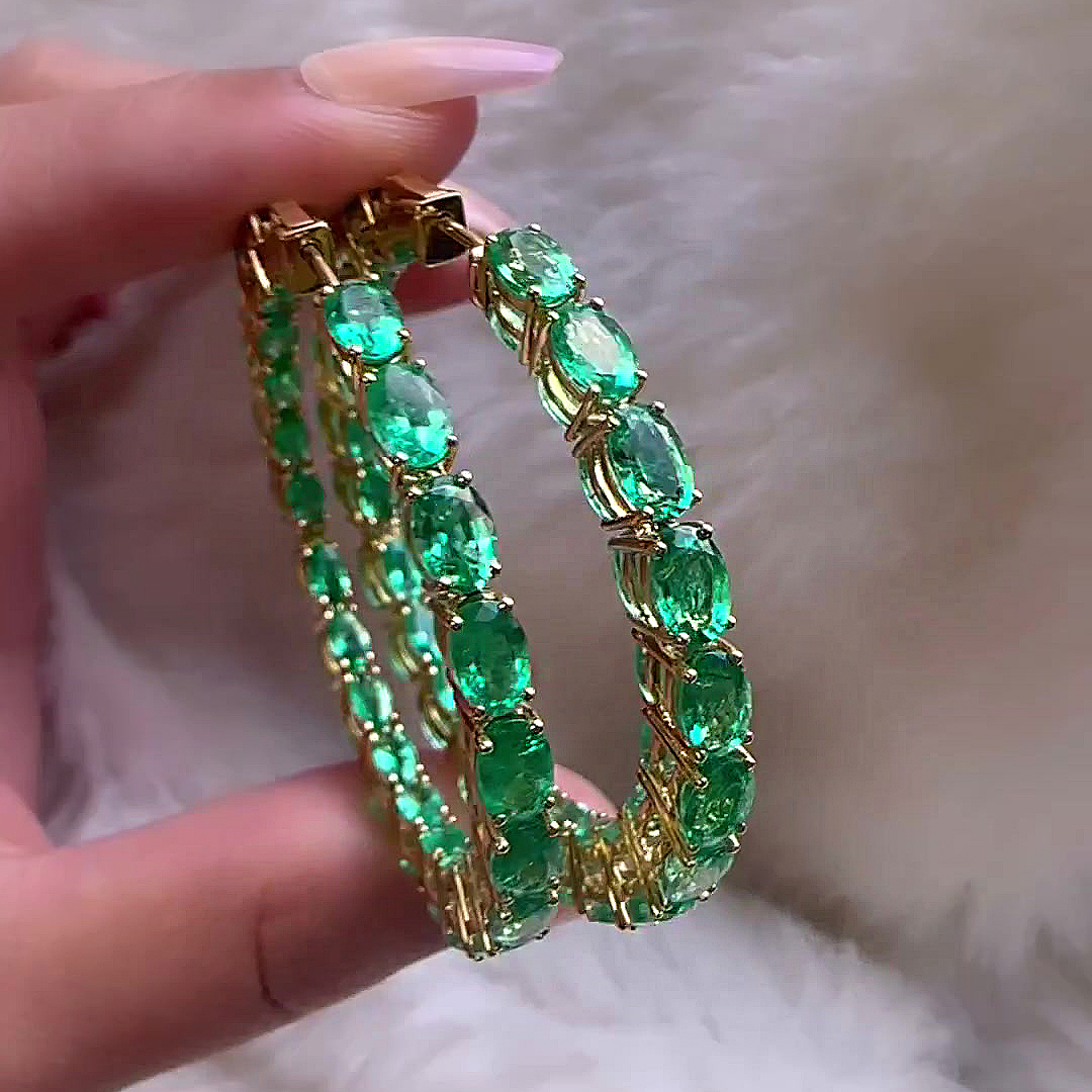 Oval Cut Emerald Sapphire Hoop Earrings