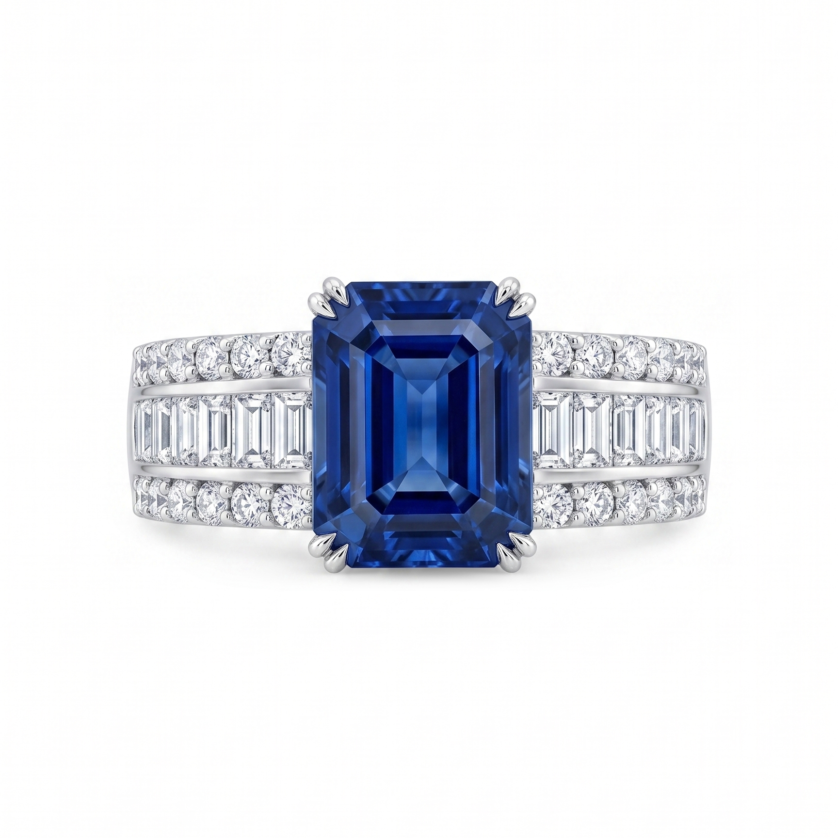 Original Design - 5ct Emerald Cut Blue Sapphire Engagement Ring