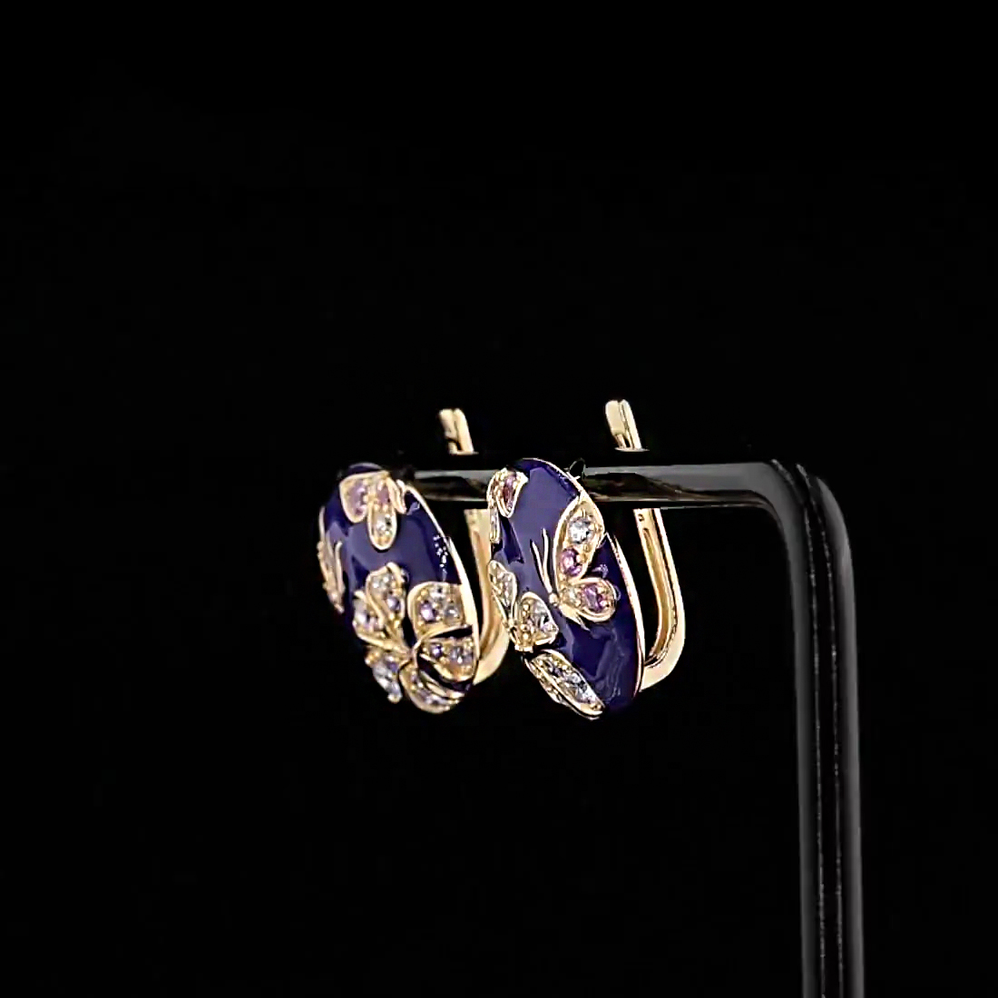 Blue Enamel Butterfly Flower Sapphire Stud Earrings