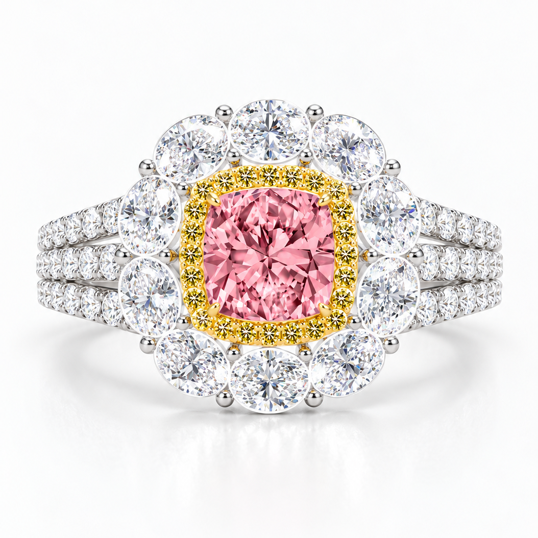 Original Design - 3ct Cushion Cut Pink / Aquamarine Sapphire Engagement Ring(2 Color Options)