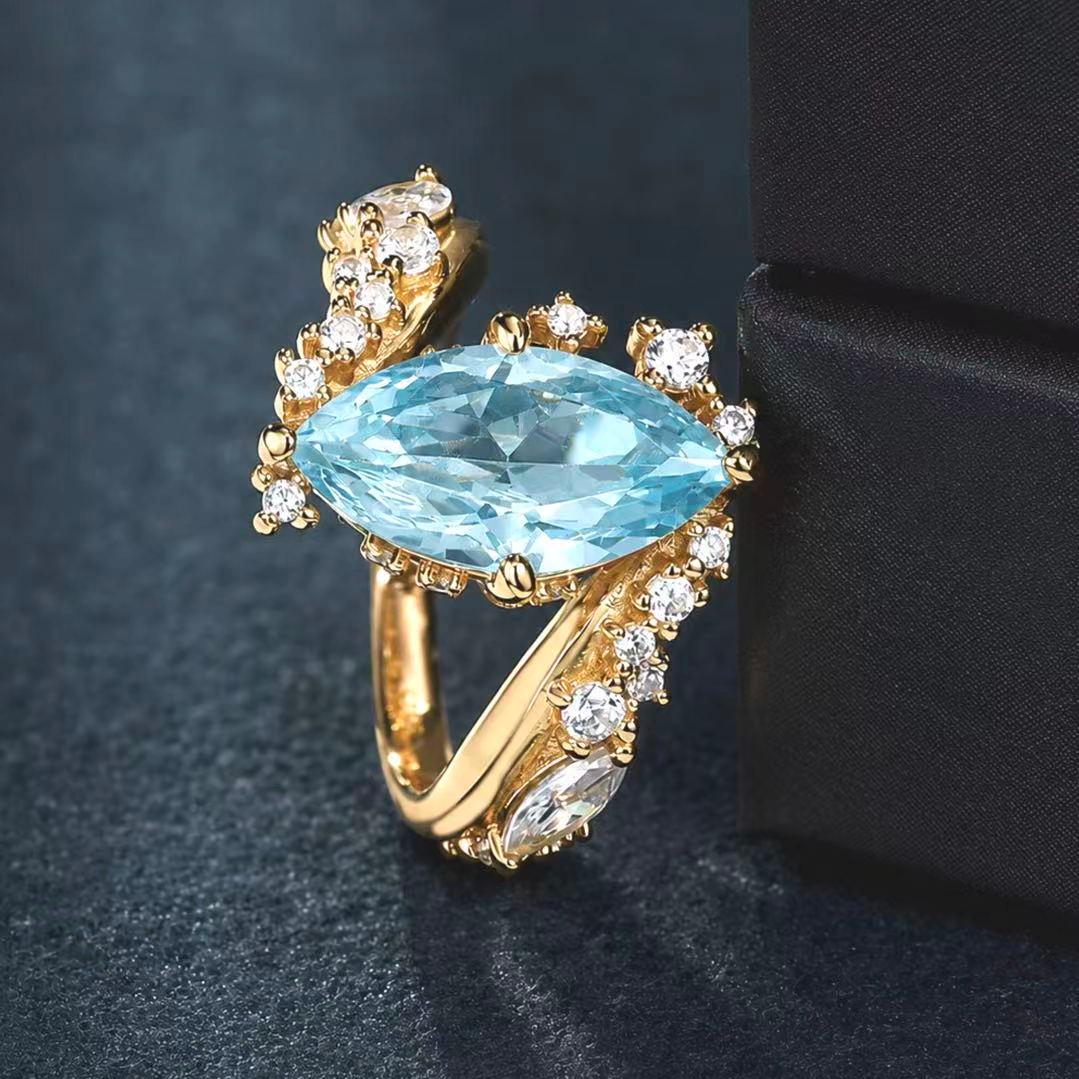 3ct Marquise Cut Fancy Aquamarine Sapphire Engagement Ring