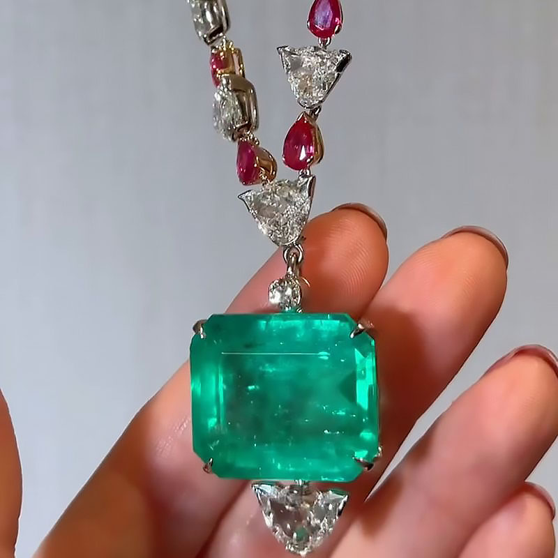 Asscher Cut Emerald Sapphire Pendant Necklace