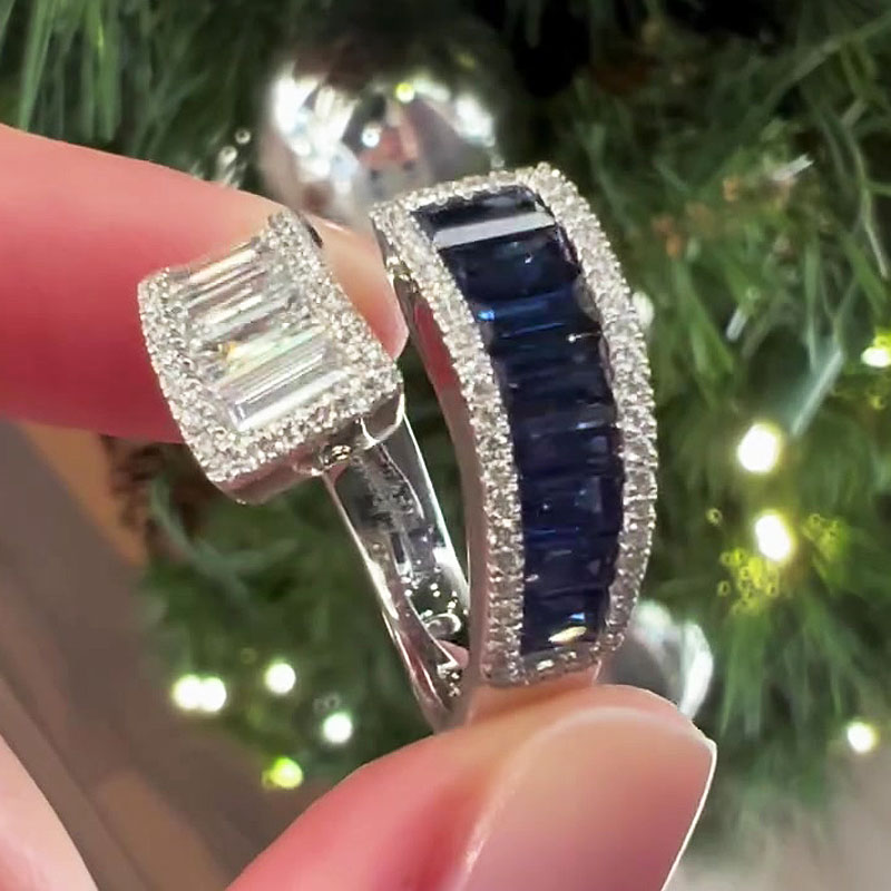 2.5ct Bypass Design Two tone Sapphire&Diamond Eternity Ring