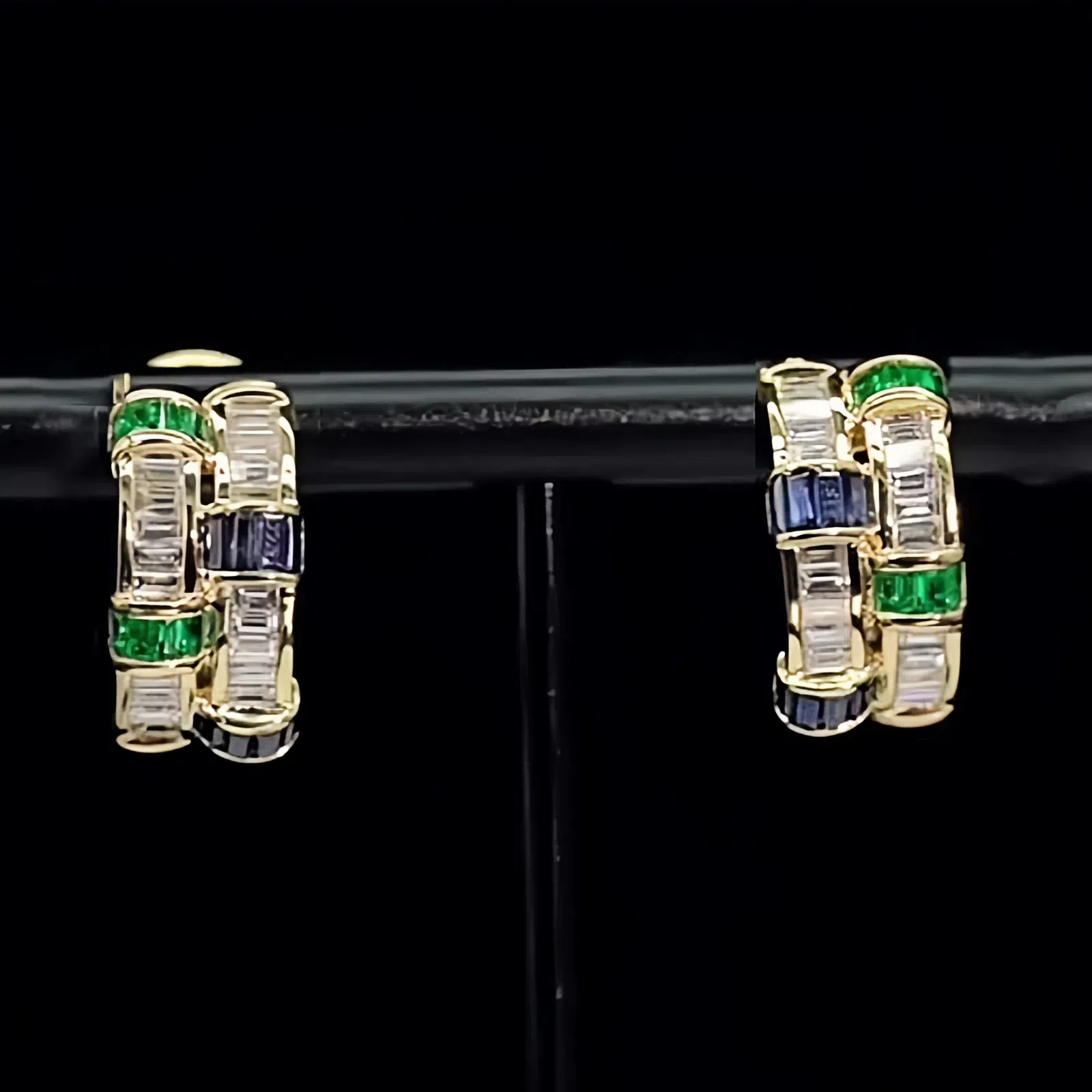 Emerald Cut Multi-color Gemstone Hoop Earrings