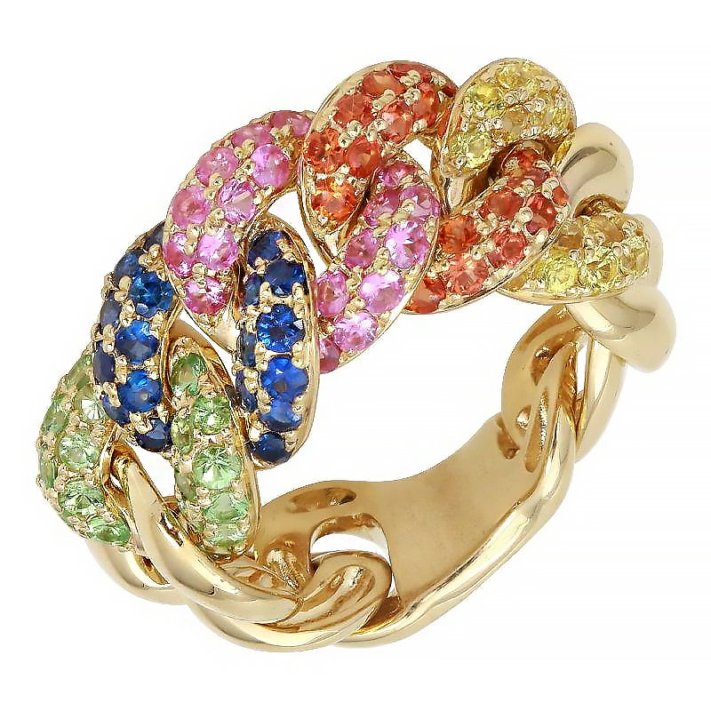 3.75ct Round Cut Rainbow Sapphire Cuban Link Ring