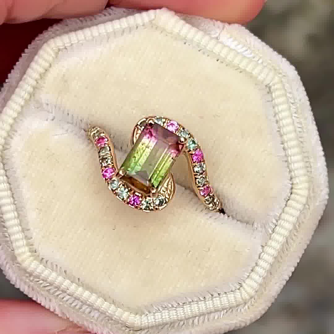4ct Emerald Cut Watermelon Tourmaline Sapphire Ring