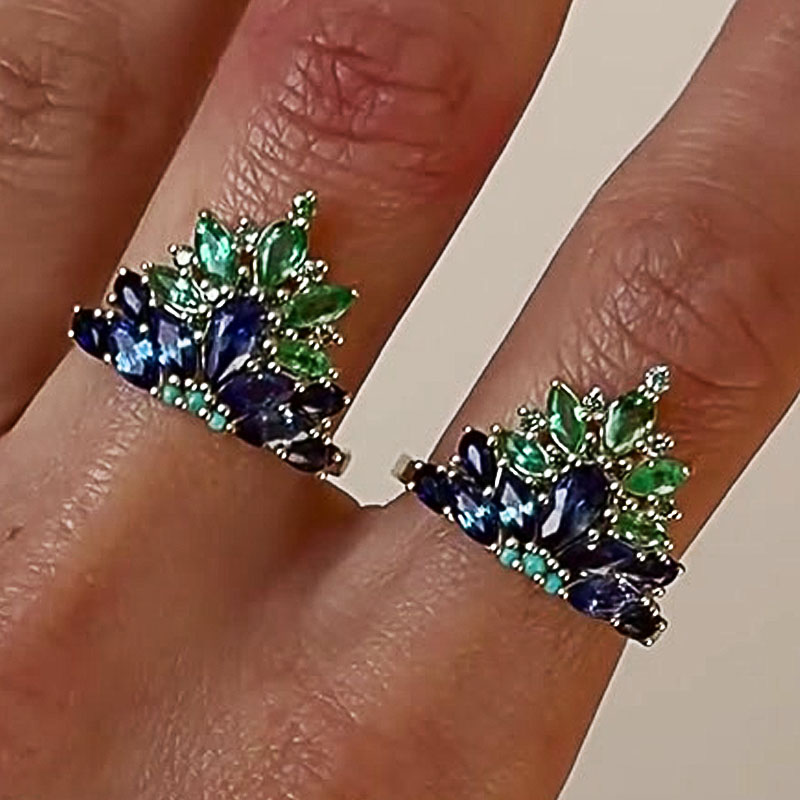 7.25ct Floral Multi-Cut Emerald&Blue Sapphire Ring Set
