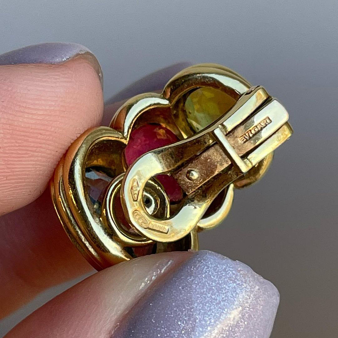 Art Deco Oval Cut Rainbow Sapphire Hoop Earrings