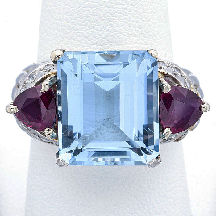 5ct Three-Stone Emerald Cut Aquamarine Sapphire Engagement Ring