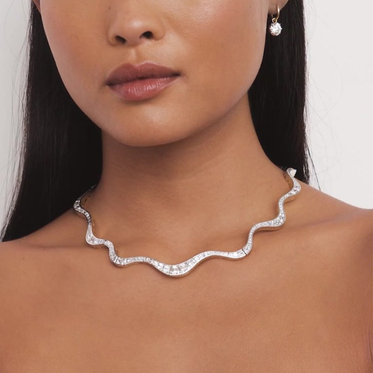 Emerald Cut White Sapphire Diamond Spaghetti Necklace