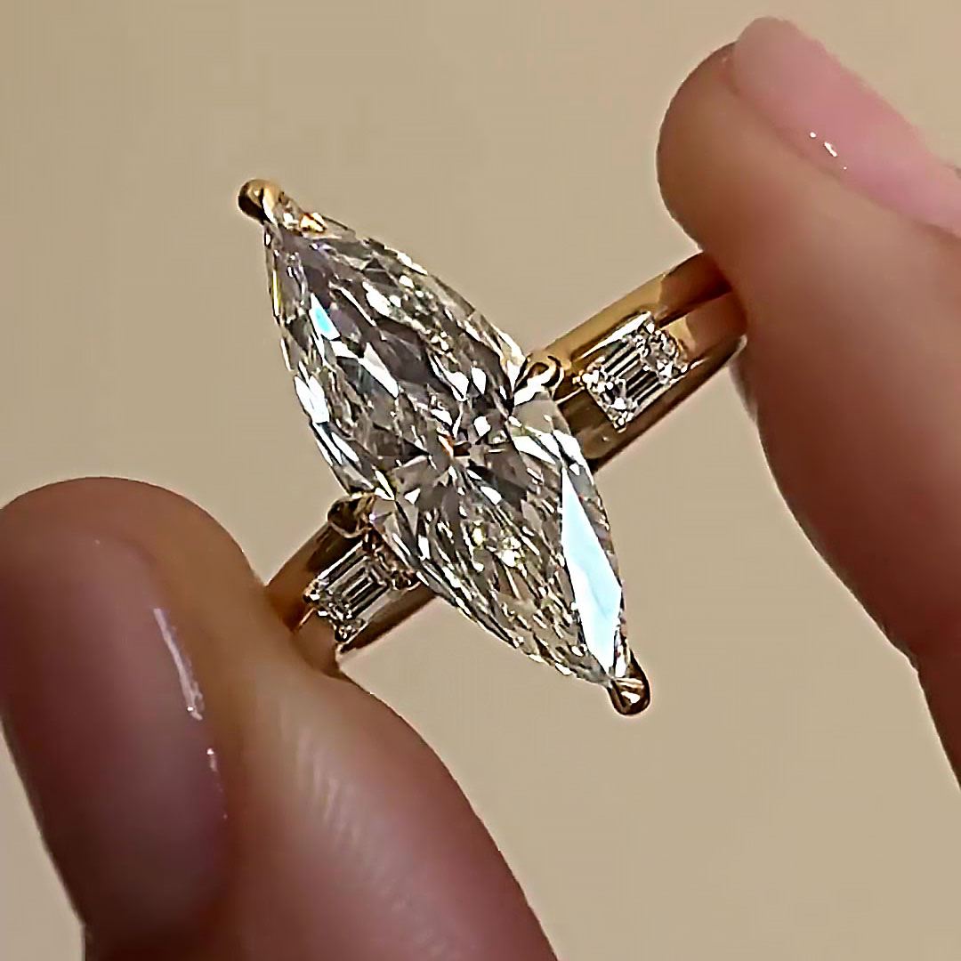 4ct Marquise Cut White Sapphire Wedding Set