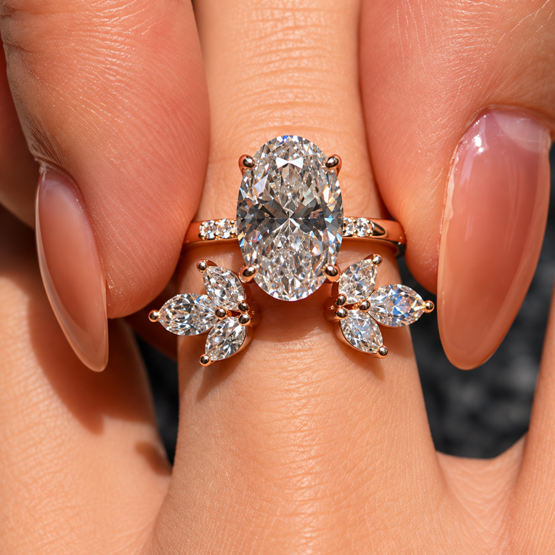 Fashion 3ct Oval Cut White Sapphire Wedding Set / 2pcs