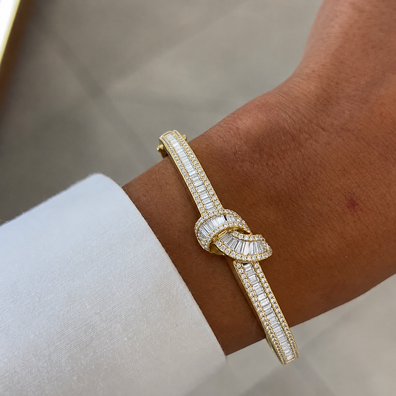 Fashion Baguette & Round Cut White Sapphire Tight Knot Bracelet