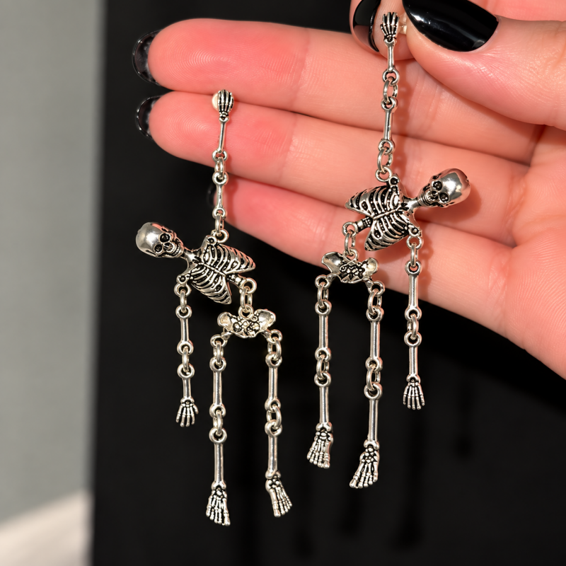 Gothic Punk Style Movable Skull Dangle Earrings -1 Pair