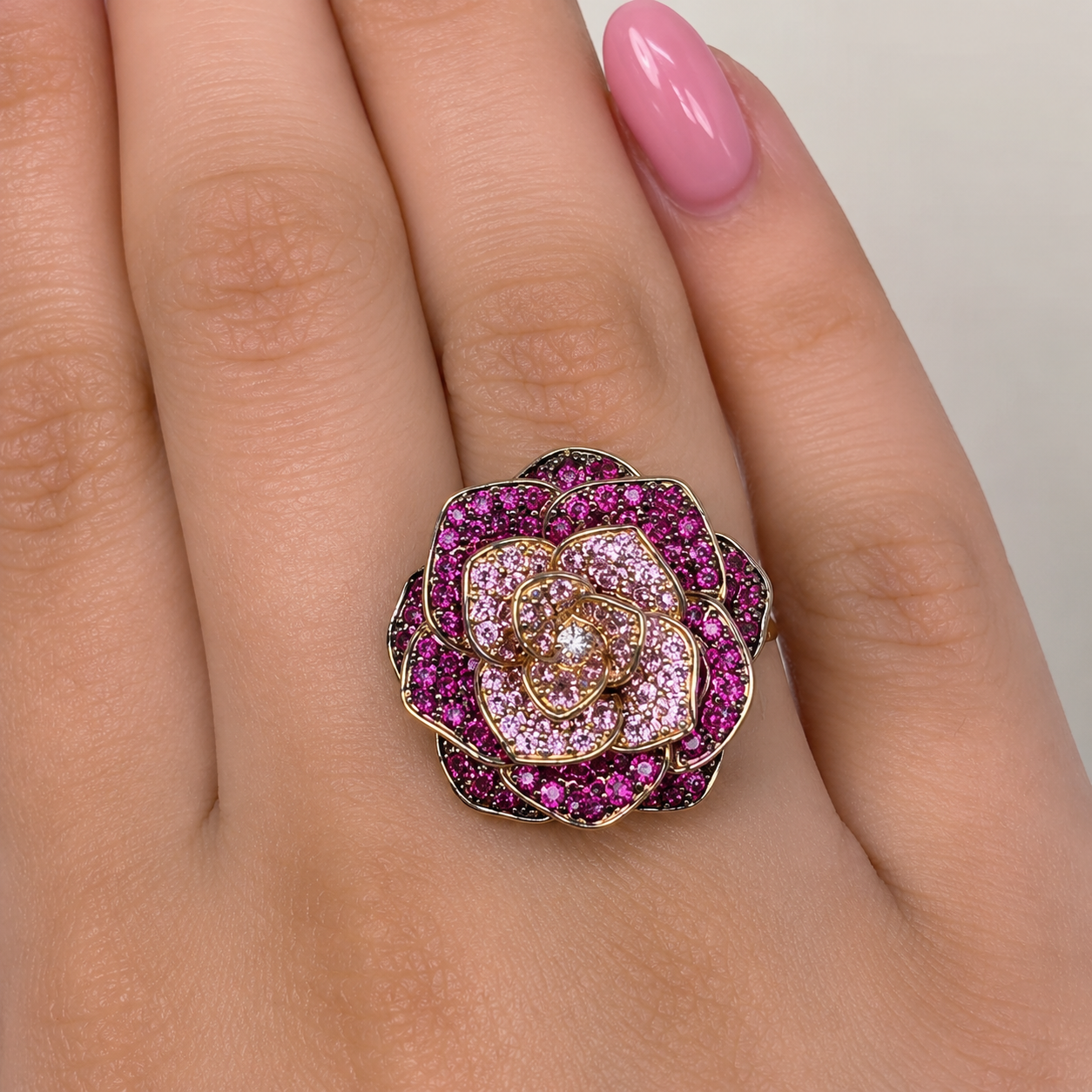 9.85ctw Round Cut Multicolor Sapphire Flower Shaped Wedding Band