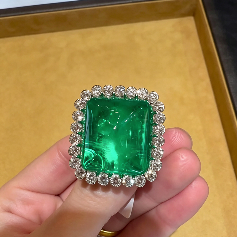 5ct Sugarloaf Cut Emerald Sapphire Halo Cocktail Ring