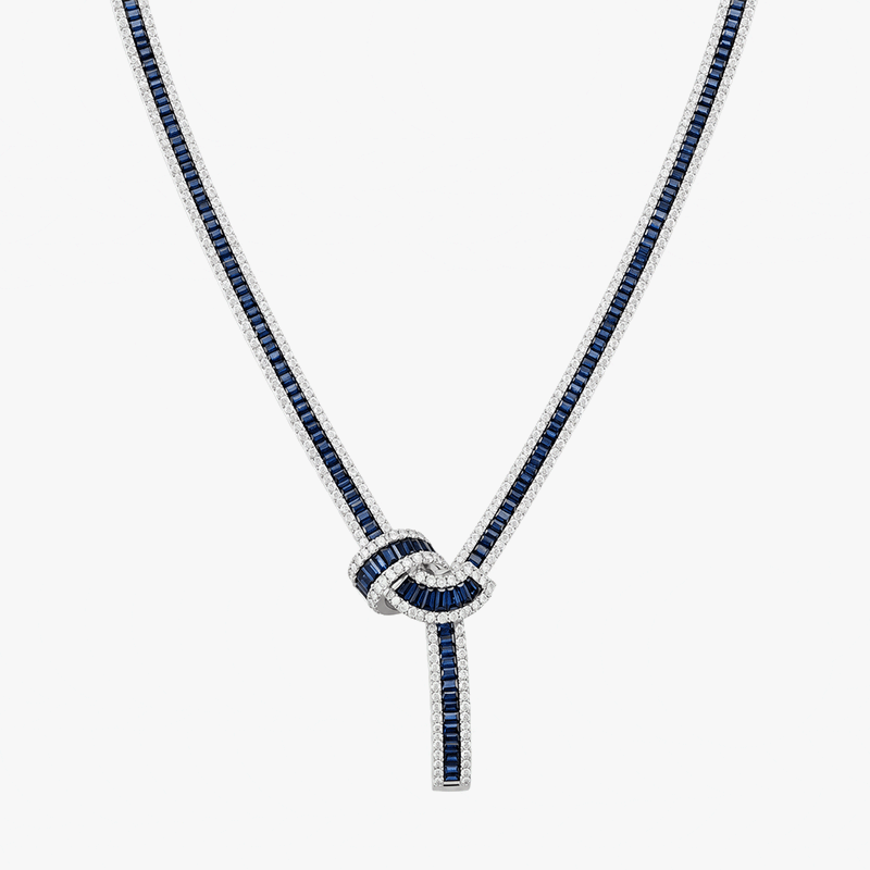 Fashion Baguette Cut Blue / Green Sapphire Tight Knot Necklace(2 Color Options)