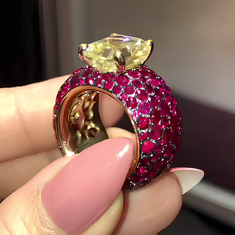 Pave Setting 6ct Radiant Cut Yellow Sapphire Cocktail Ring