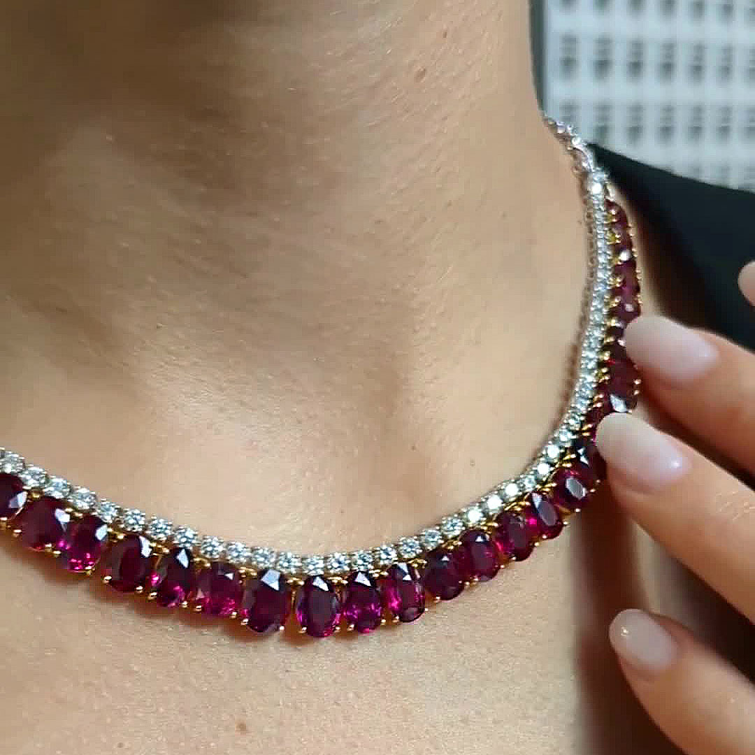 Oval Cut Ruby Sapphire Necklace
