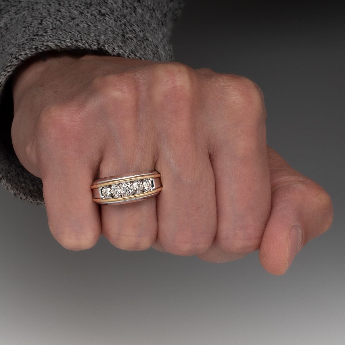 1.25ct Two-Tone Round Cut White Sapphire Mens Band Ring