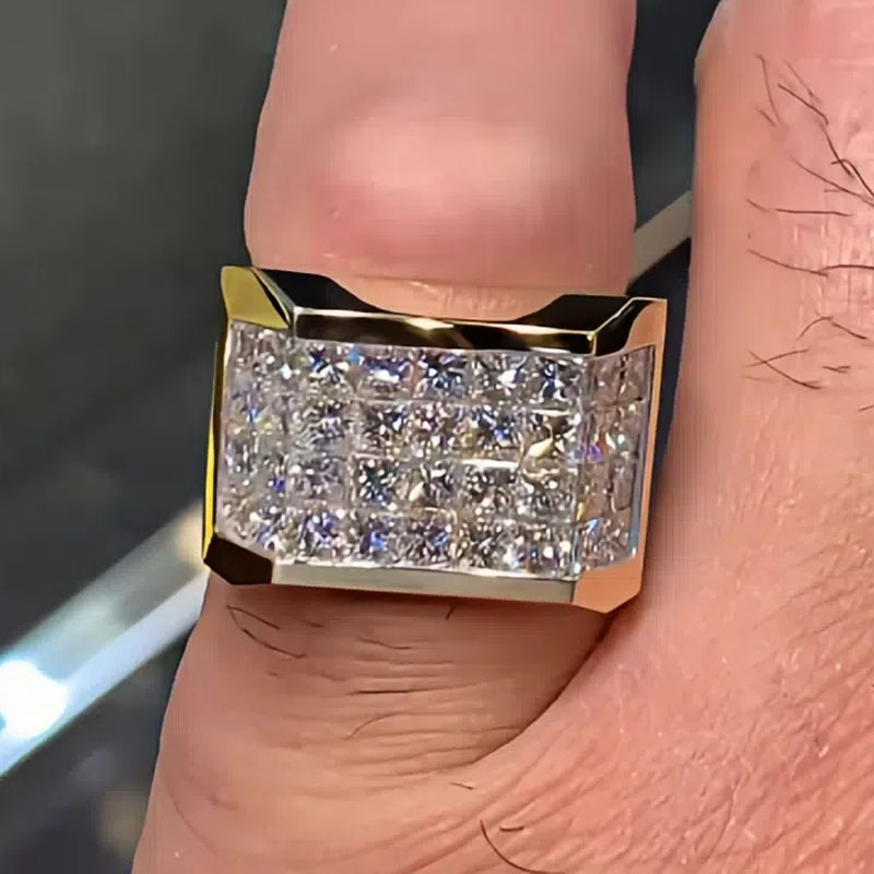 5.5ct Princess Cut White Sapphire Invisible Setting Men's Ring