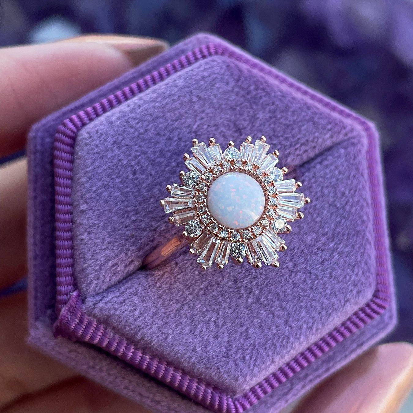 2ct Halo Round Cut Opal Sapphire Engagement Ring