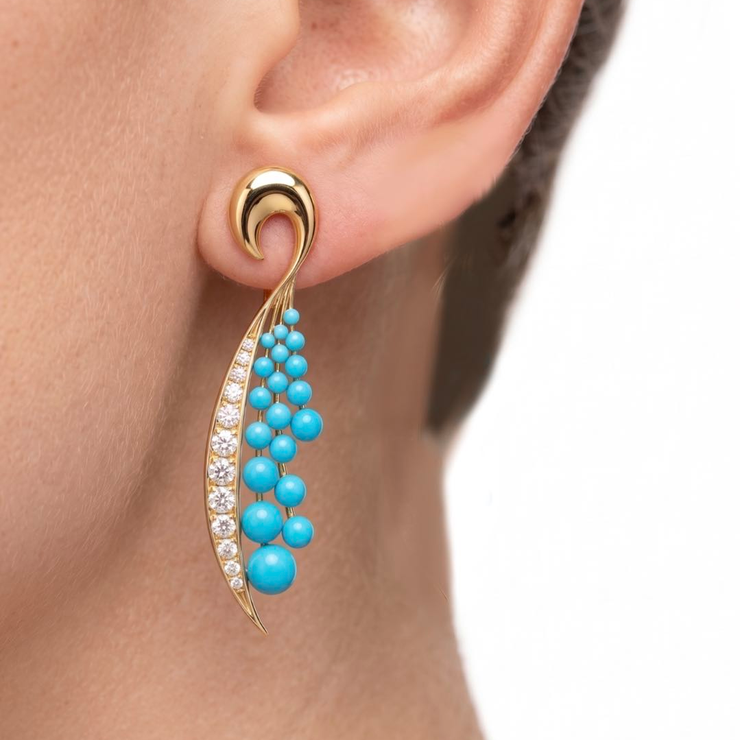 Original Design - Round Cut Turquoise & White Sapphire Dangle Earrings